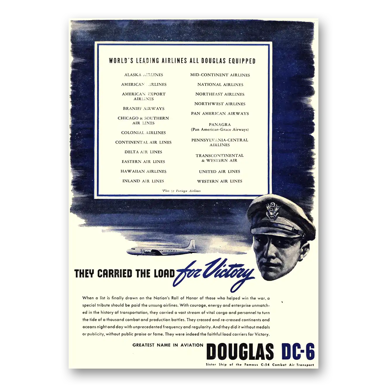 1945 Douglas DC6 They Carried the Load for Victory Vintage Magazine Print Ad