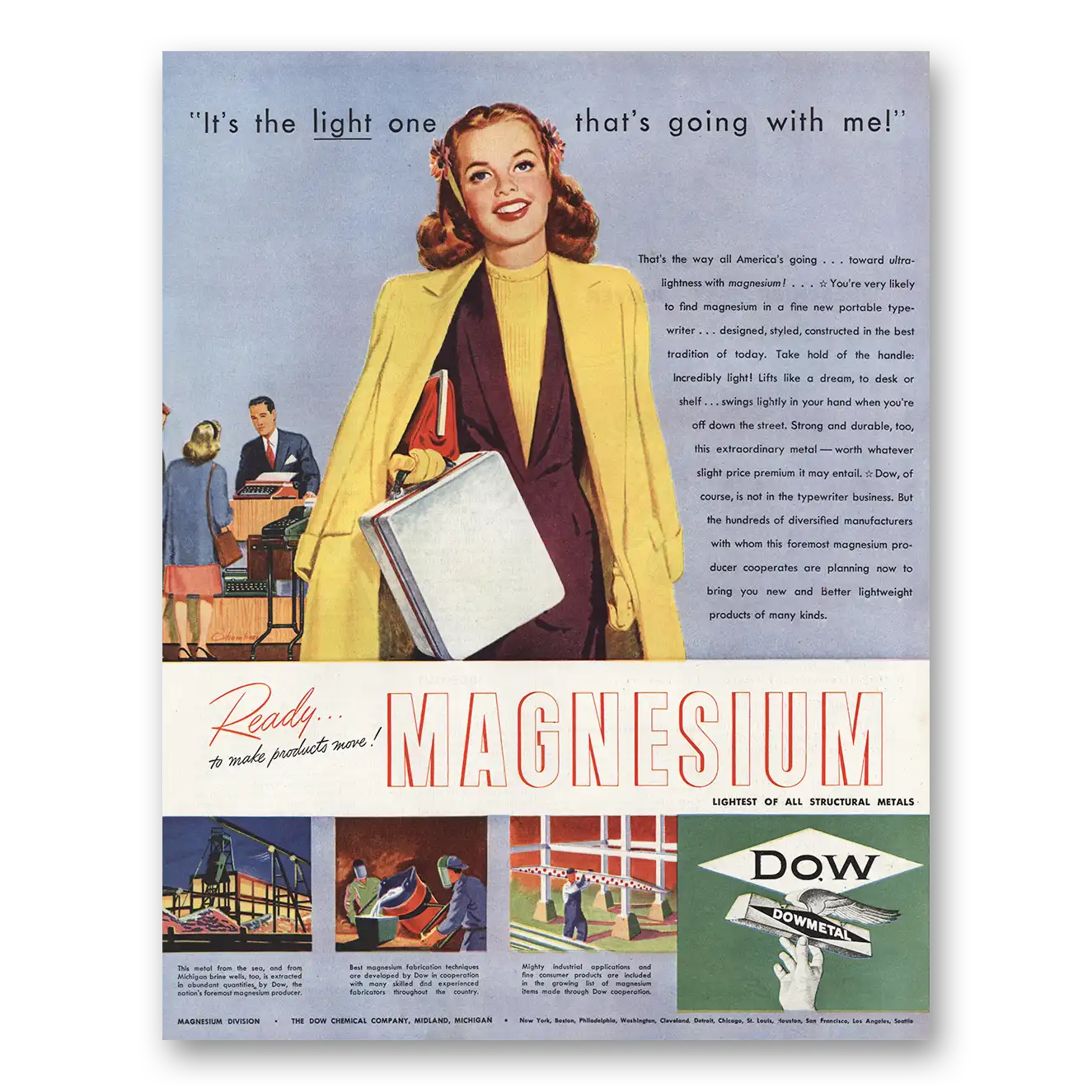 1945 Dow Magnesium Vintage Magazine Print Ad