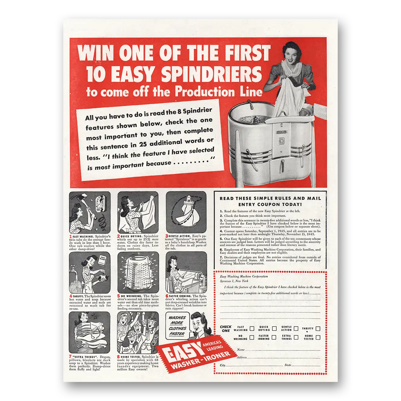 1945 Easy Washing Machine Win One of the First Vintage Magazine Print Ad