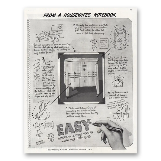 1945 Easy Washing Machine Housewifes Notebook Vintage Magazine Print Ad