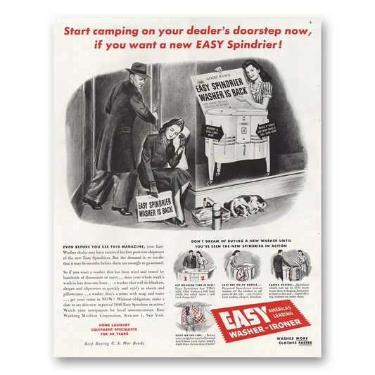 1945 Easy Spindrier Start Camping On Dealers Doorstep Vintage Magazine Print Ad