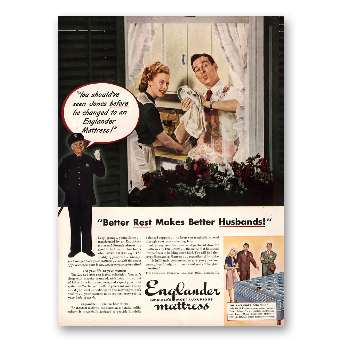 1945 Englander Mattress Better Rest Makes Better Husbands Vintage Magazine Print Ad