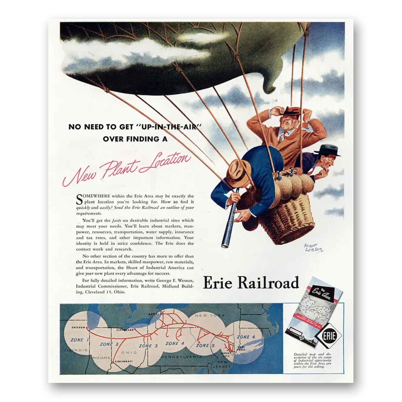 1945 Erie Railroad No Need to Get Up in the Air Vintage Magazine Print Ad