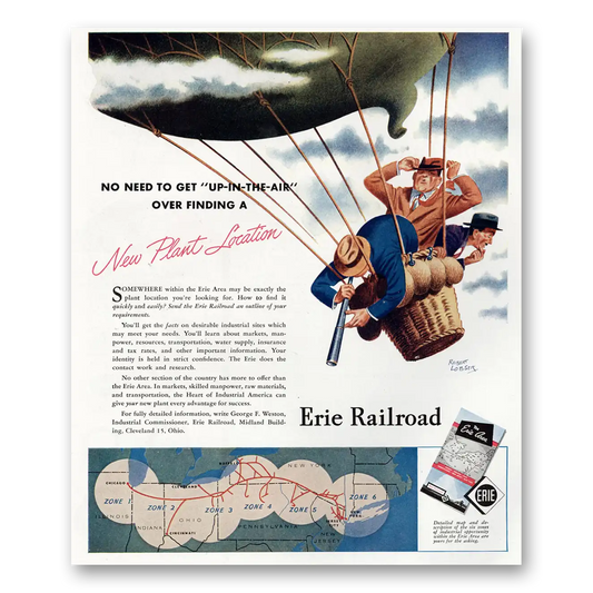 1945 Erie Railroad No Need to Get Up in the Air Vintage Magazine Print Ad