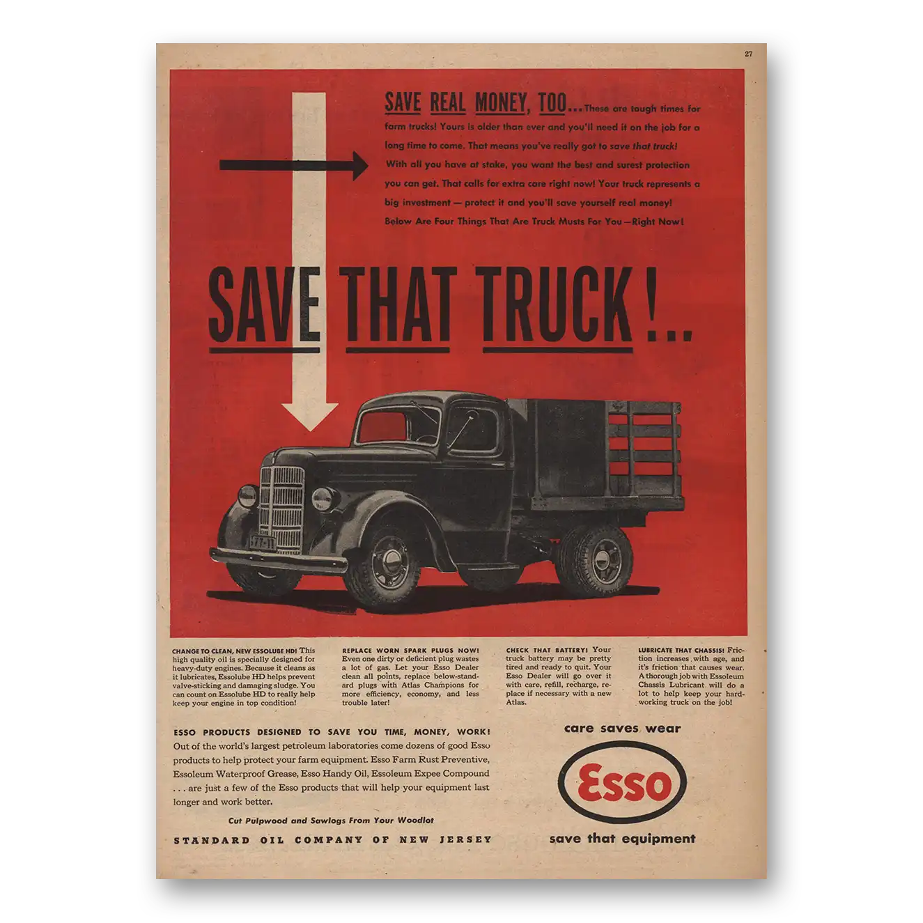 1945 Esso Save That Truck Vintage Magazine Print Ad