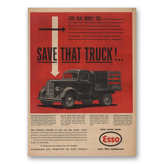 1945 Esso Save That Truck Vintage Magazine Print Ad