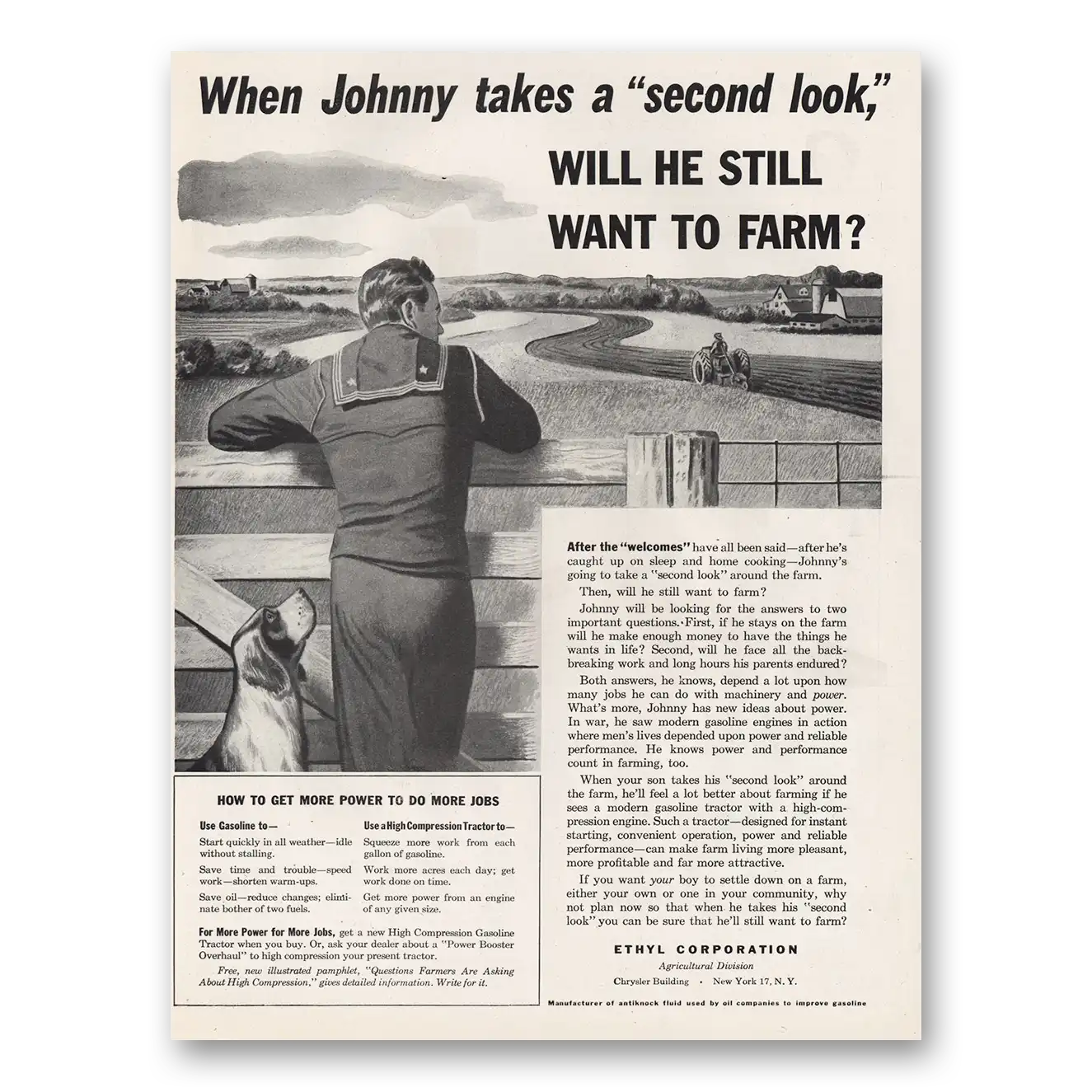 1945 Ethyl Gasoline When Johnny Takes a Second Look Vintage Magazine Print Ad