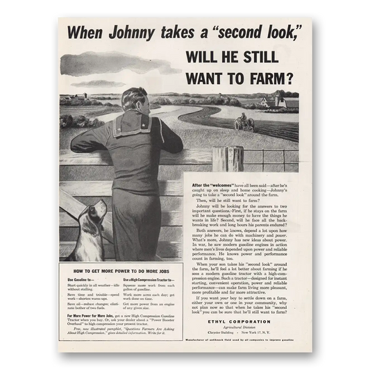 1945 Ethyl Gasoline When Johnny Takes a Second Look Vintage Magazine Print Ad