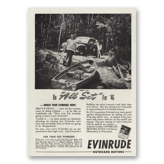 1945 Evinrude All Set for 46 Vintage Magazine Print Ad