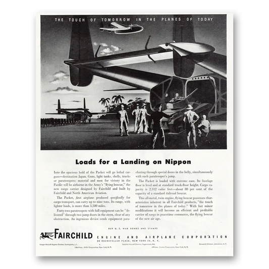 1945 Fairchild Engine Loads for a Landing On Nippon Vintage Magazine Print Ad