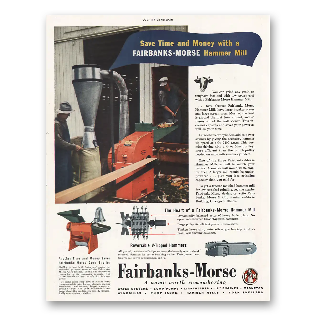 1945 Fairbanks Morse Hammer Mill Vintage Magazine Print Ad