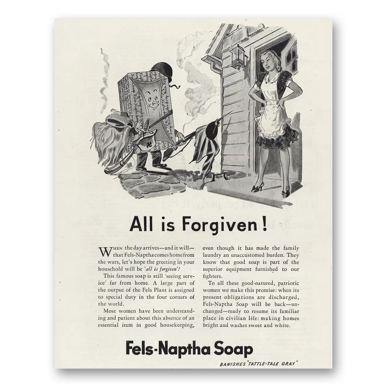 1945 Fels Napatha Soap All Is Forgiven Vintage Magazine Print Ad