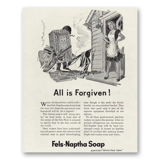 1945 Fels Napatha Soap All Is Forgiven Vintage Magazine Print Ad