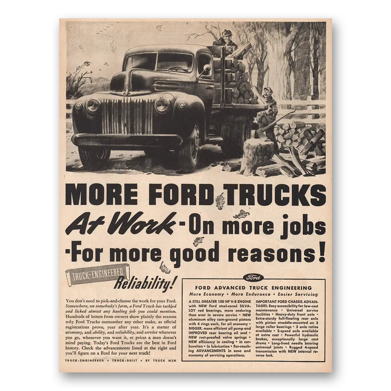 1945 Ford Trucks More Ford Trucks At Work on More Jobs Vintage Magazine Print Ad