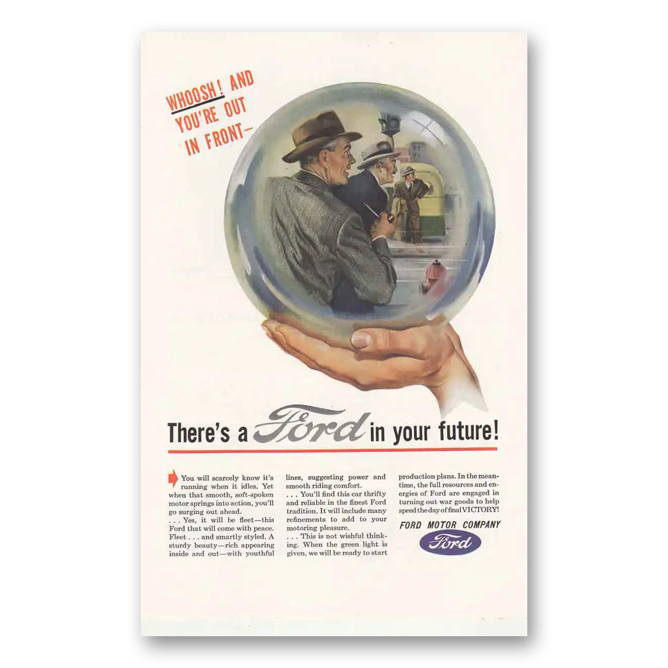 1945 Ford Whoosh and You're Out In Front Vintage Magazine Print Ad