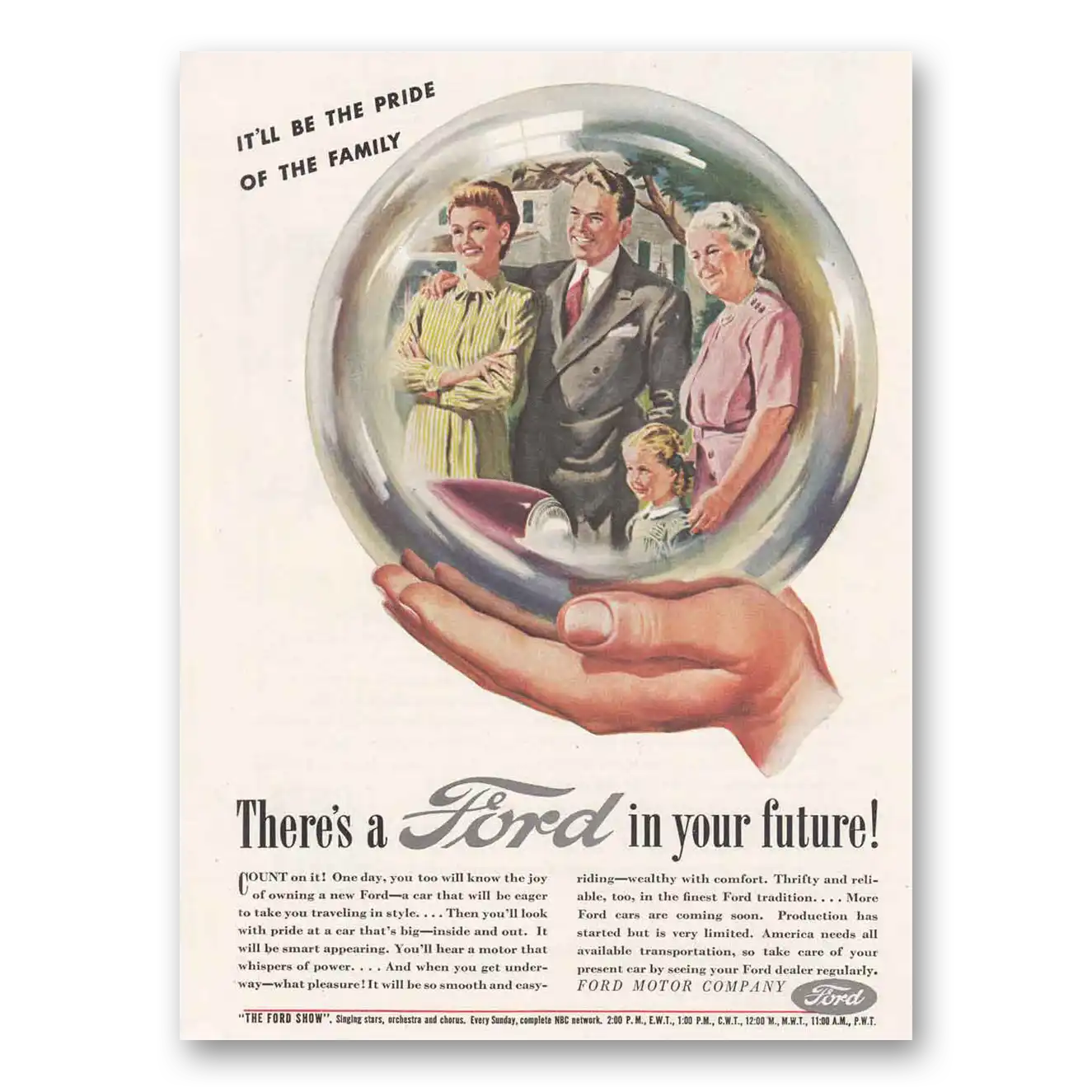 1945 Ford Your Future Crystal Ball Vintage Magazine Print Ad