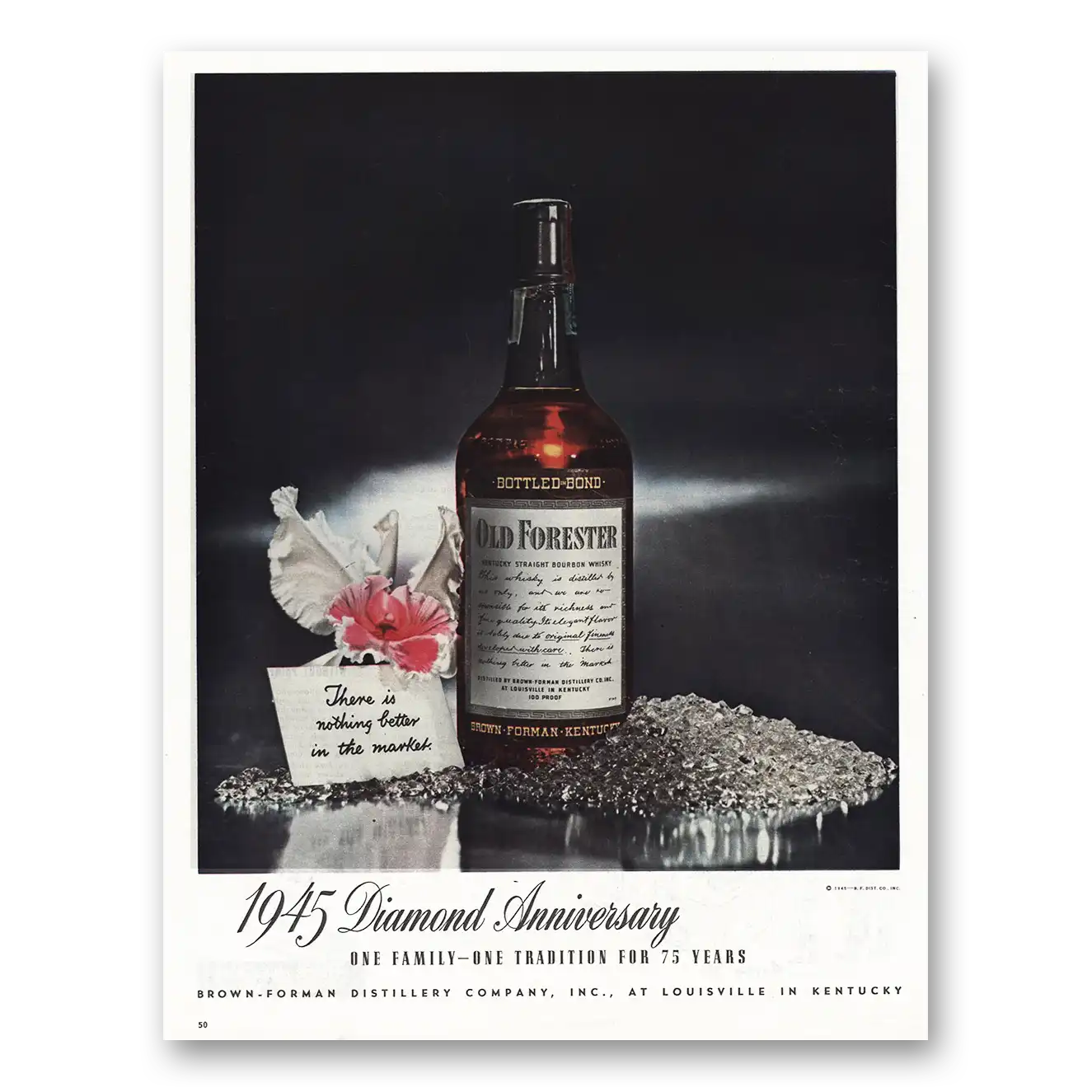 1945 Old Forester Diamond Anniversary Vintage Magazine Print Ad