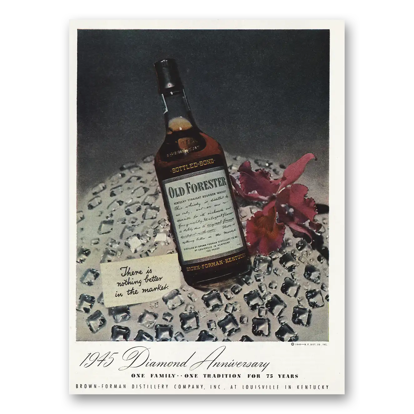 1945 Old Forester Whisky Diamond Anniversary Vintage Magazine Print Ad