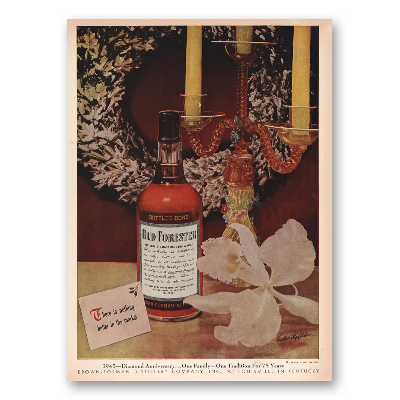 1945 Old Forester Whisky Diamond Anniversary Vintage Magazine Print Ad