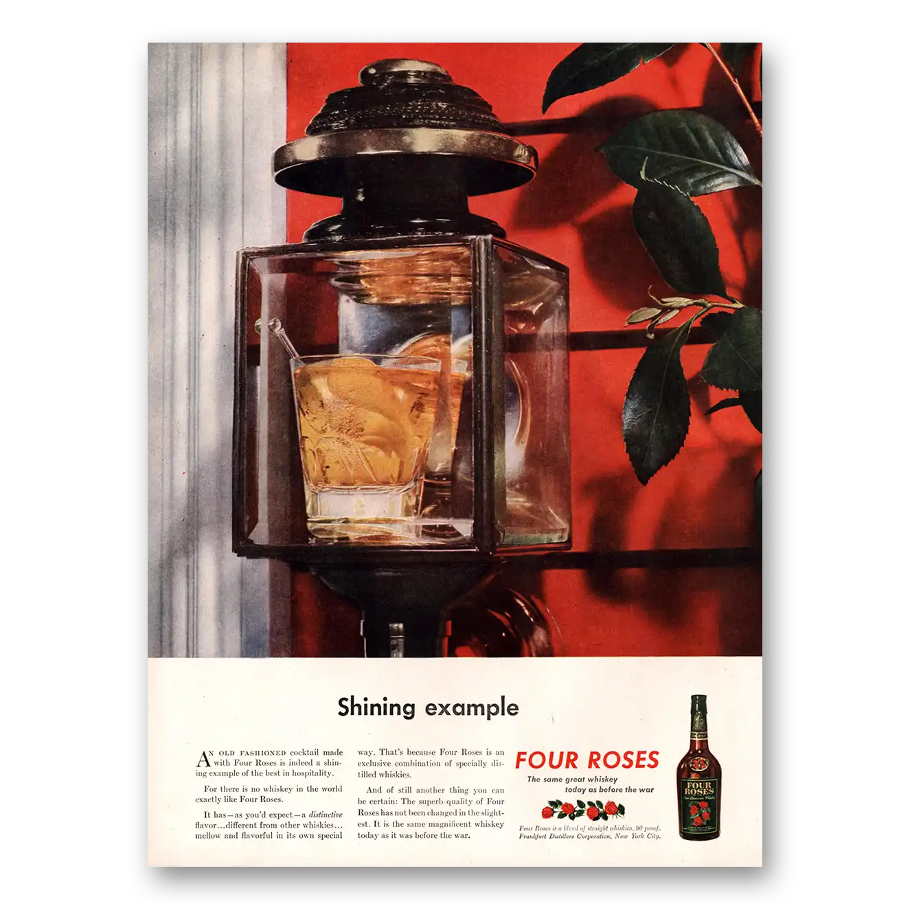 1945 Four Roses Shining Example Vintage Magazine Print Ad