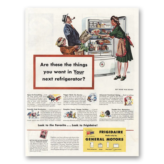 1945 Frigidaire Refrigerator Things You Want Vintage Magazine Print Ad