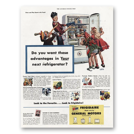 1945 Frigidaire Refrigerator Advantages Vintage Magazine Print Ad