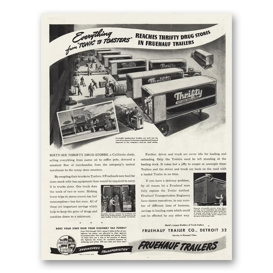 1945 Fruehauf Trailer Thrifty Drug Stores Vintage Magazine Print Ad