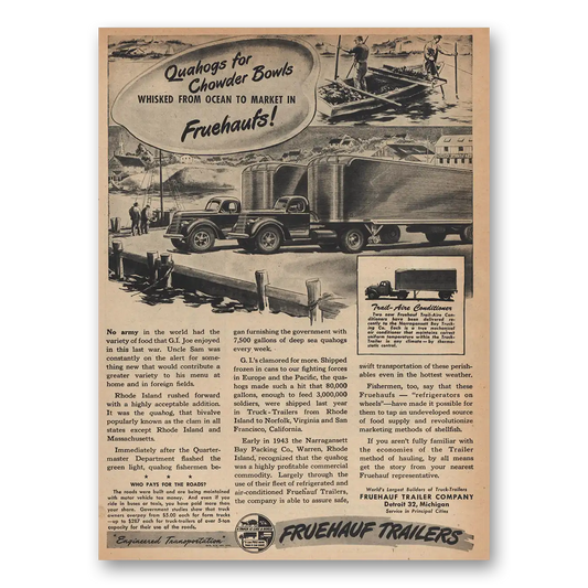 1945 Fruehauf Trailer Quahogs for Chowder Bowls Vintage Magazine Print Ad