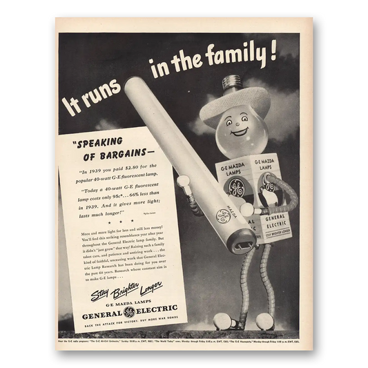 1945 GE Lamps It Runs In the Family Vintage Magazine Print Ad