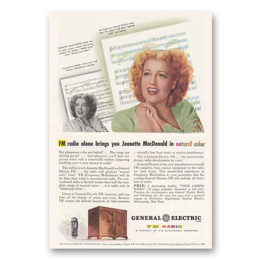 1945 General Electric Radio Jeanette MacDonald Vintage Magazine Print Ad