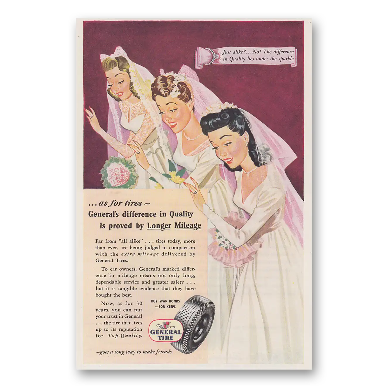 1945 General Tire Brides As for Tires Vintage Magazine Print Ad