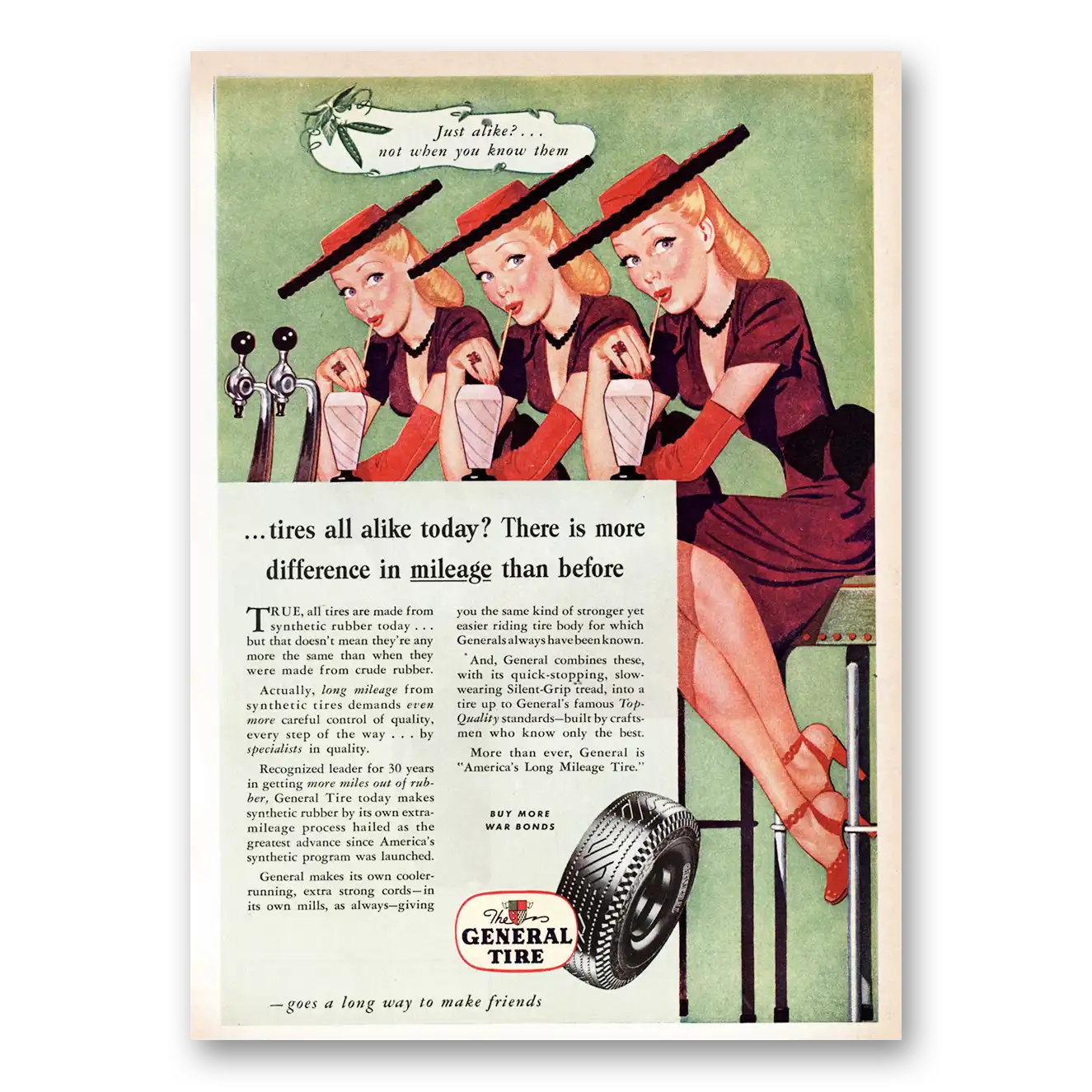 1945 General Tire All Alike Today Vintage Magazine Print Ad