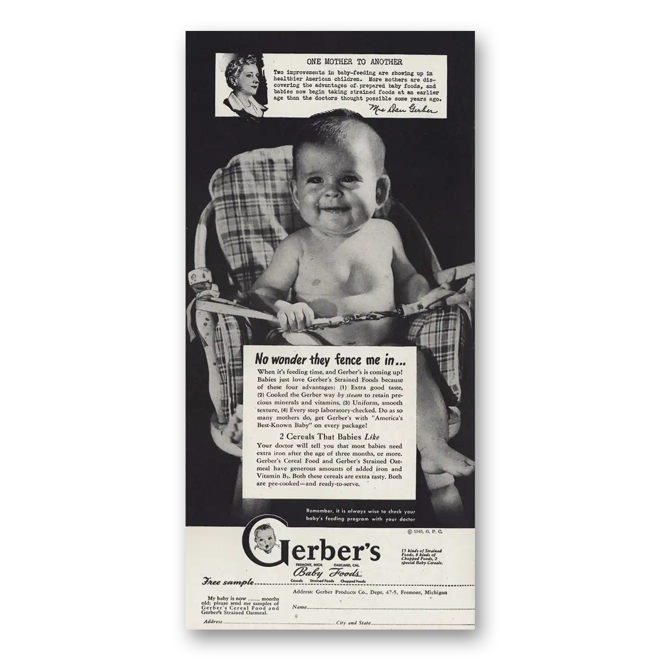 1945 Gerbers Baby Foods Baby Food No Wonder They Fence Me In Vintage Magazine Print Ad