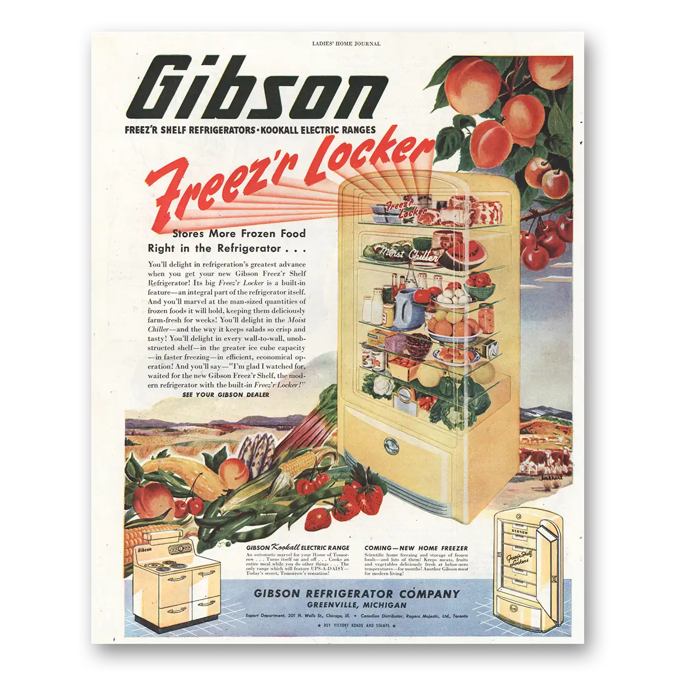 1945 Gibson Freezr Locker Stores More Vintage Magazine Print Ad