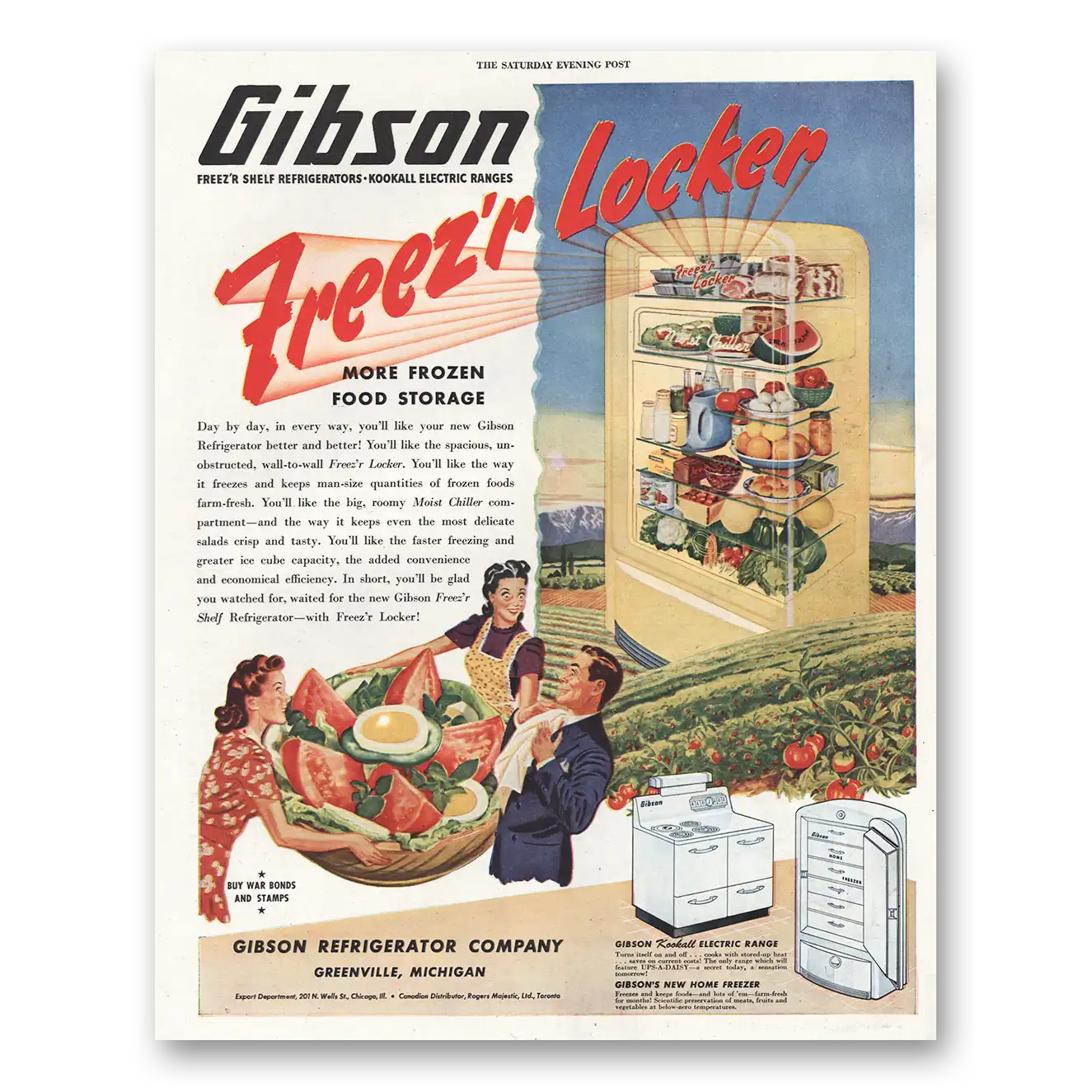 1945 Gibson Freezr Locker Frozen Food Storage Vintage Magazine Print Ad