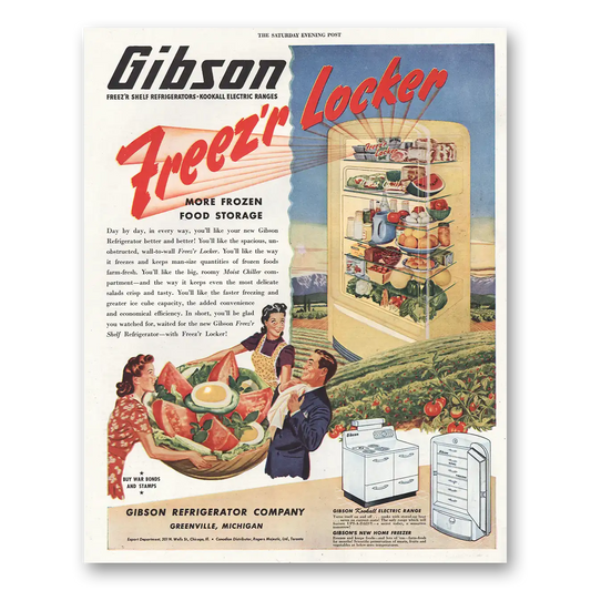 1945 Gibson Freezr Locker Frozen Food Storage Vintage Magazine Print Ad