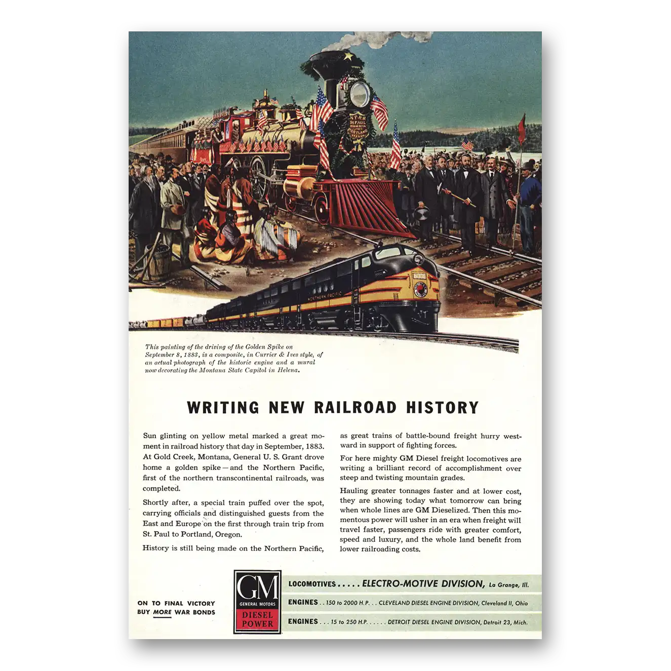 1945 GM Electro Motive Writing New Railroad History Vintage Magazine Print Ad