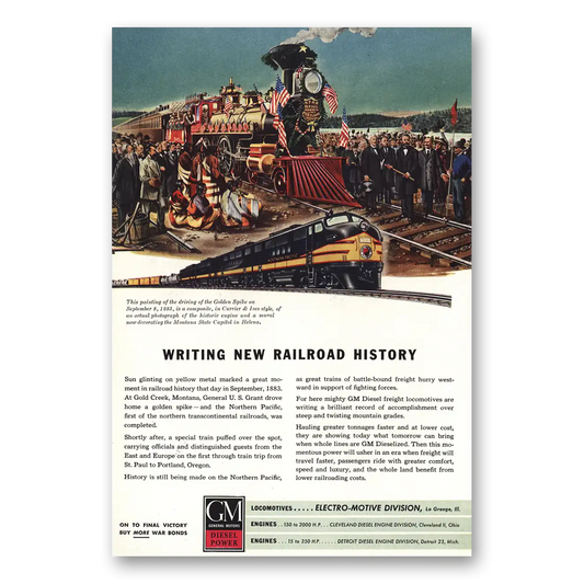 1945 GM Electro Motive Writing New Railroad History Vintage Magazine Print Ad