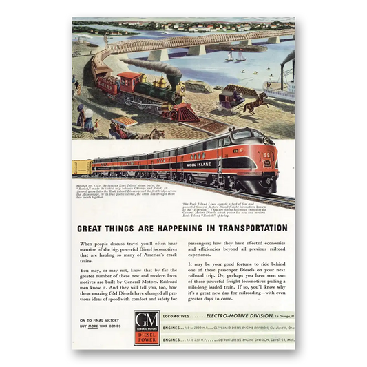 1945 GM Electro Motive Rock Island Steam Train Vintage Magazine Print Ad