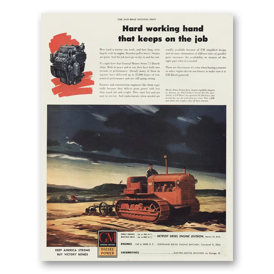 1945 GM Diesel Power Hard Working Hand Vintage Magazine Print Ad