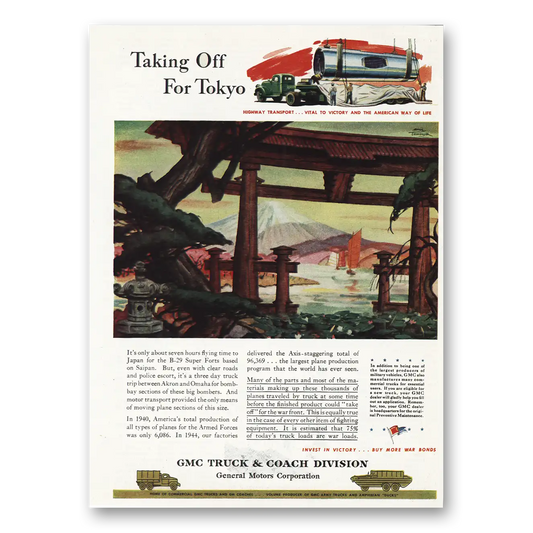 1945 GMC Trucks Taking Off For Tokyo Vintage Magazine Print Ad