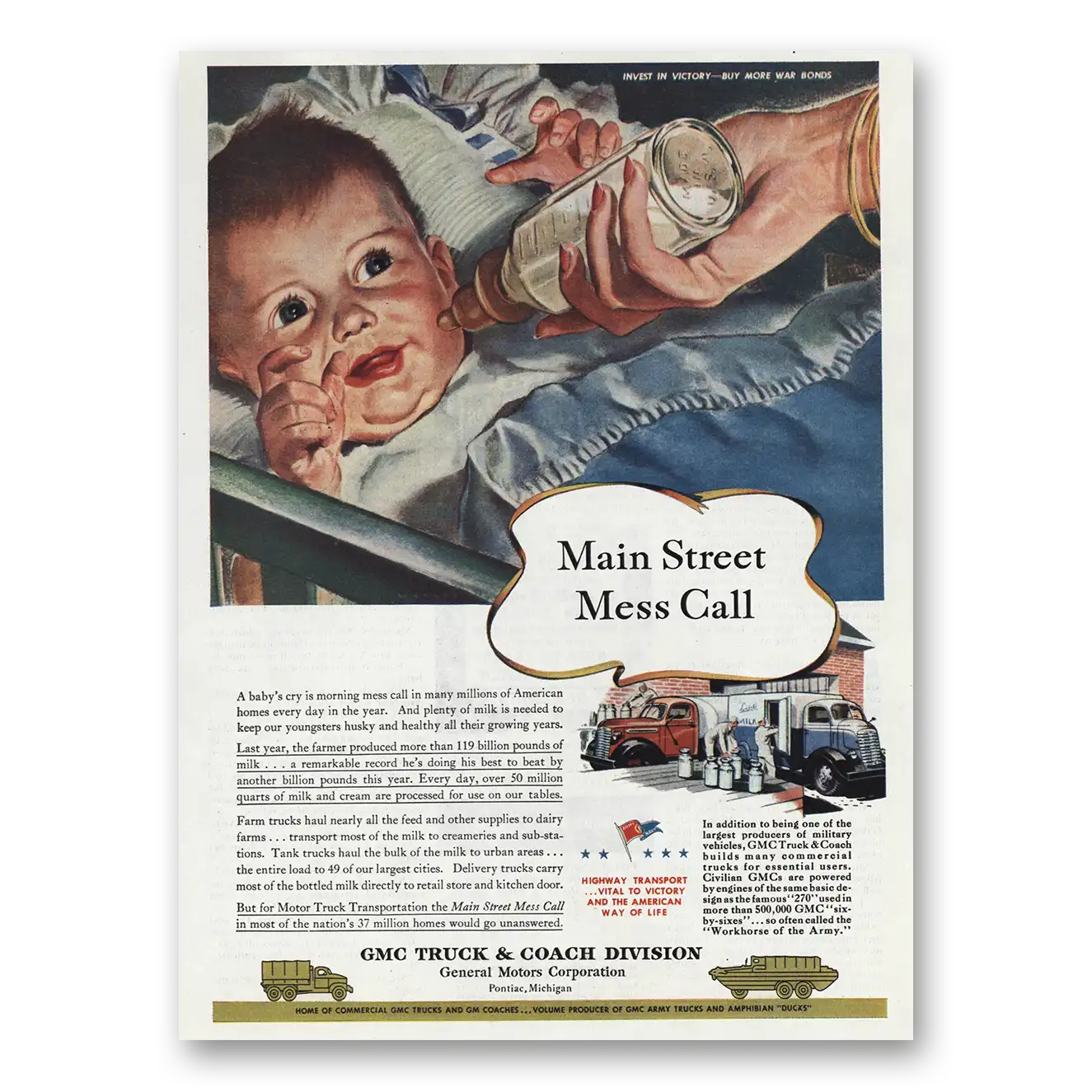 1945 GMC Trucks Main Street Mess Call Vintage Magazine Print Ad