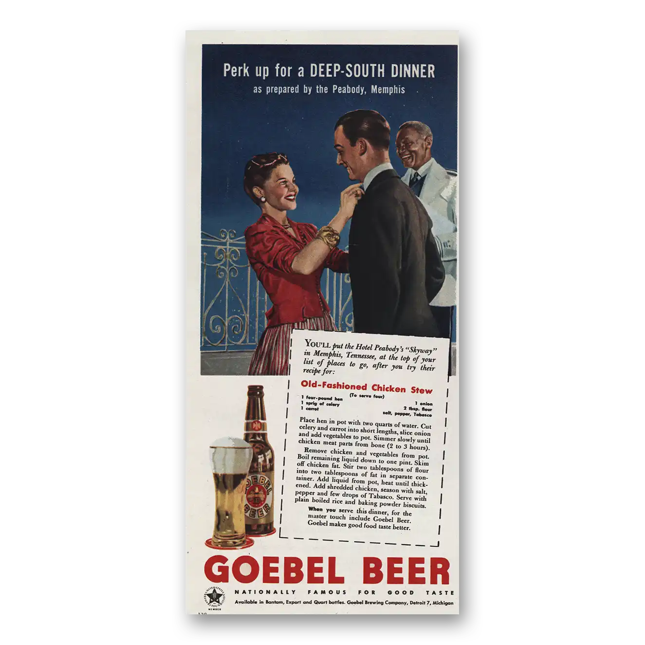 1945 Goebel Beer Deep South Dinner Vintage Magazine Print Ad