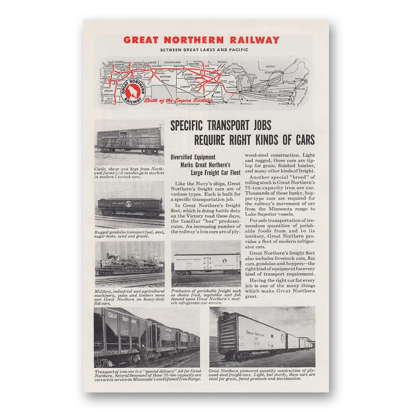 1945 Great Northern Railway Specific Transport Jobs Vintage Magazine Print Ad