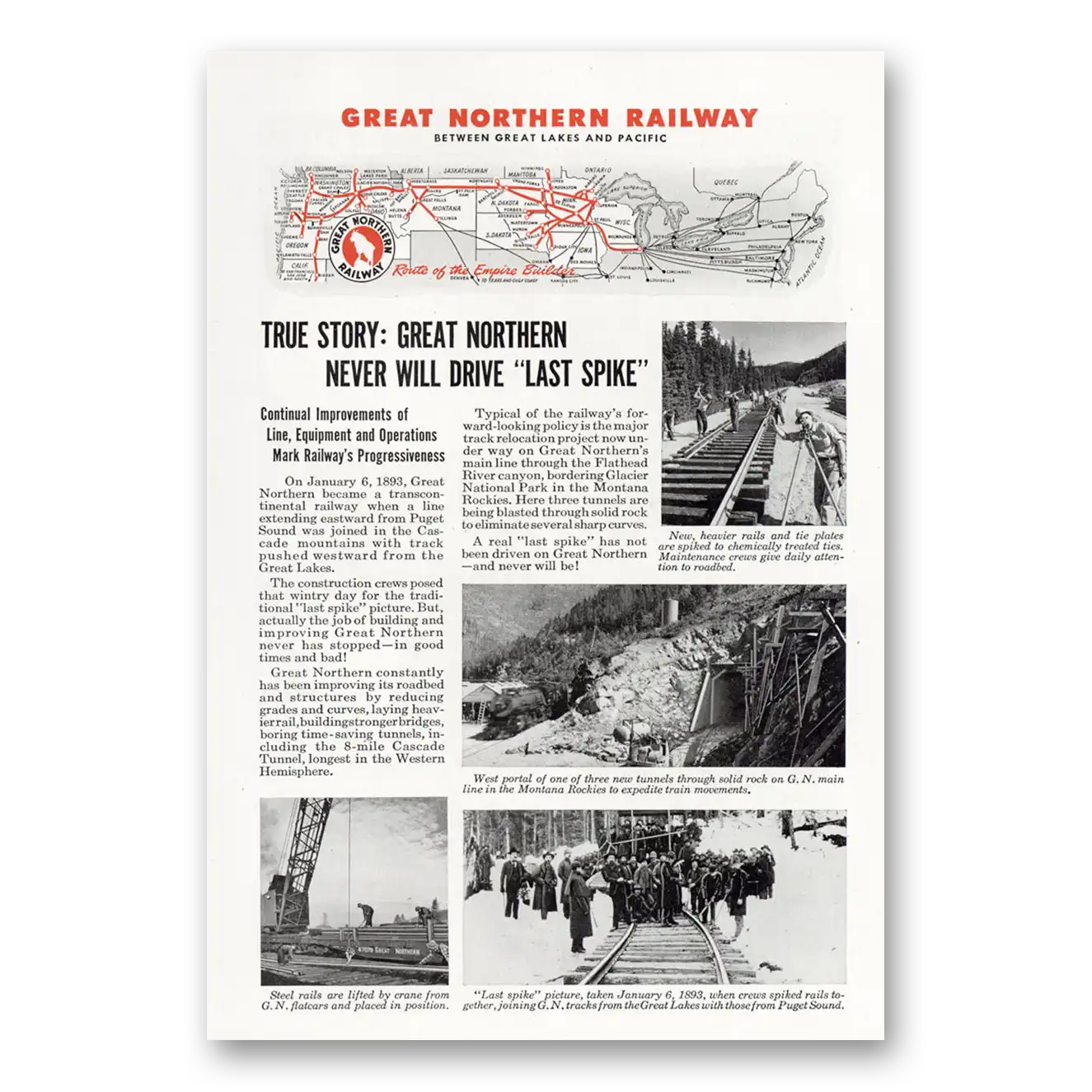 1945 Great Northern Railway Never Will Drive Last Spike Vintage Magazine Print Ad