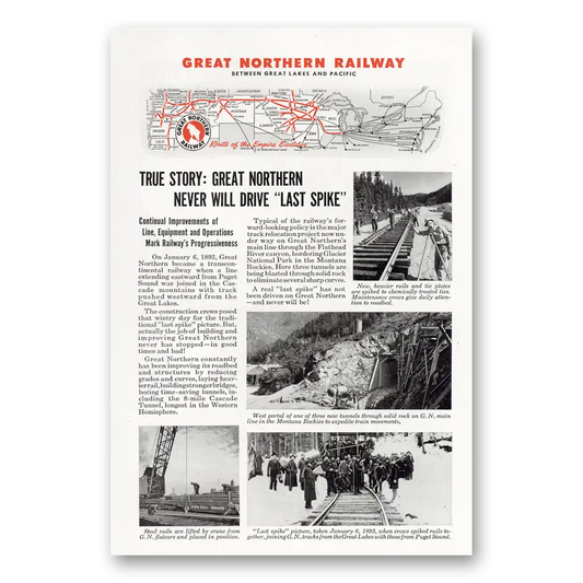 1945 Great Northern Railway Never Will Drive Last Spike Vintage Magazine Print Ad