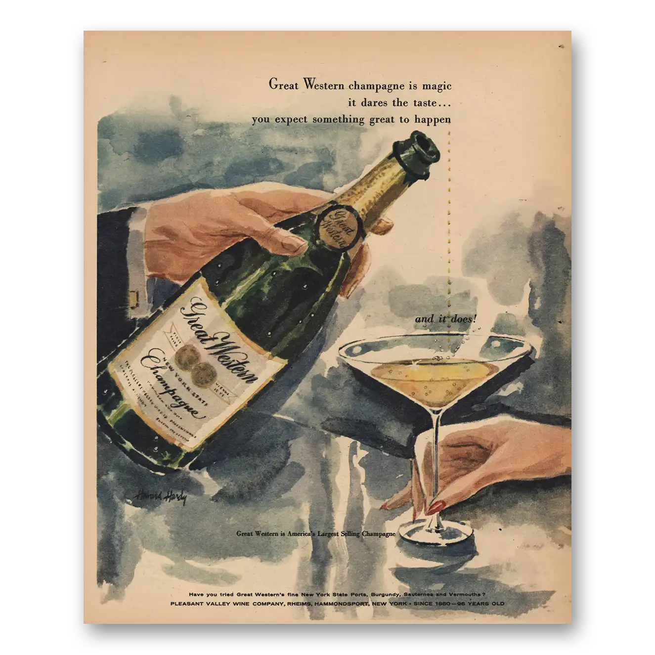 1956 Great Western Champagne Magic Dares the Taste Vintage Magazine Print Ad