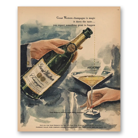 1956 Great Western Champagne Magic Dares the Taste Vintage Magazine Print Ad