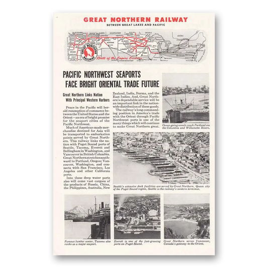 1945 Great Northern Railway Pacific Northwest Seaports Vintage Magazine Print Ad