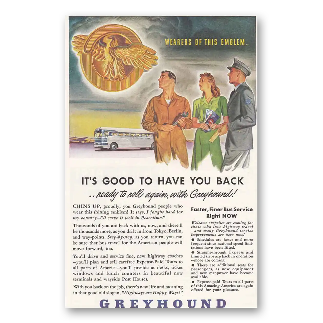 1945 Greyhound Good to Have You Back Vintage Magazine Print Ad